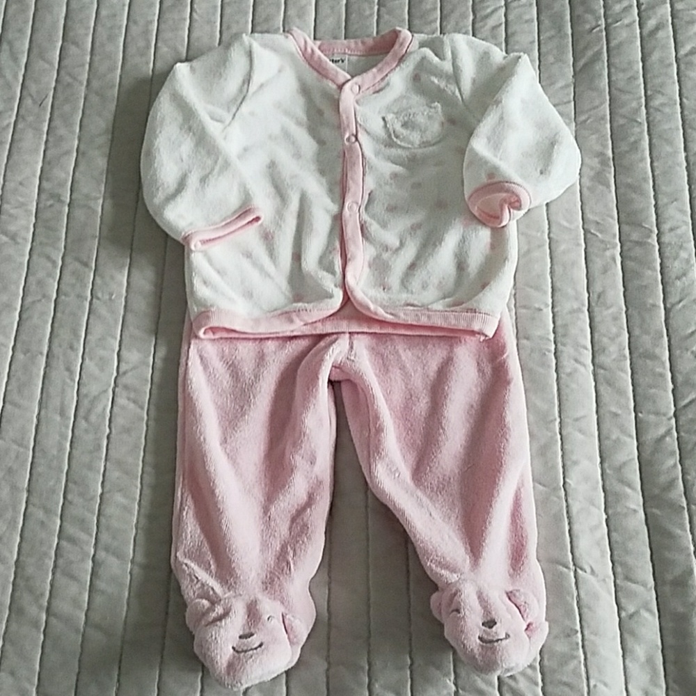 Polka Dot Terry Pink and White Jacket and Pant Set